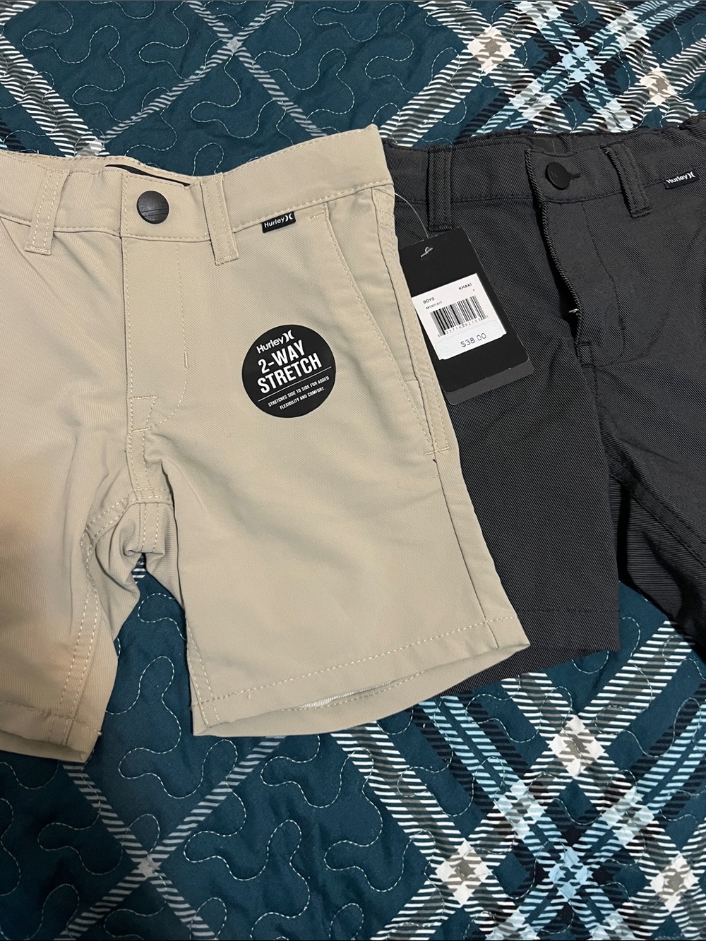 Hurley Kids Stretch Shorts in Khaki & Black - 2-Pack